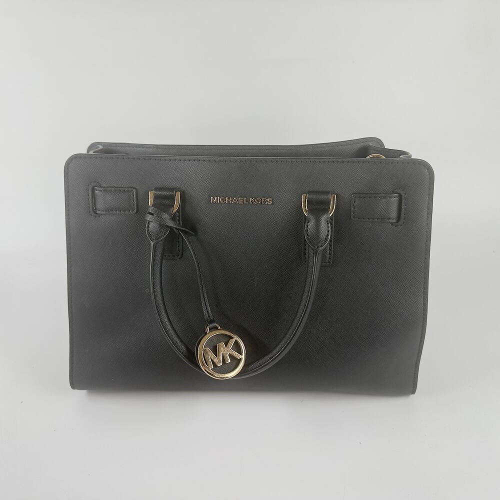 Michael Kors Black Saffiano Leather Satchel Tote Gold Hardware w/ Strap